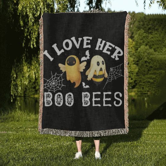 I Love Her Boo Bees Woven Blankets Funny Couples Halloween Co