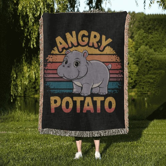 Moo Deng Angry Potato Hippo Humor Design Woven Blankets