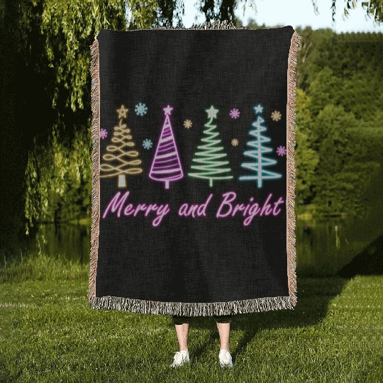 Merry and Bright Tree Neon Christmas Woven Blankets