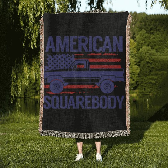 Classic C10 American Square Body Truck USA Flag Woven Blankets
