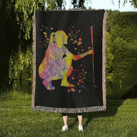 Golfer Colorsplash Kids Miniature Golf Woven Blankets