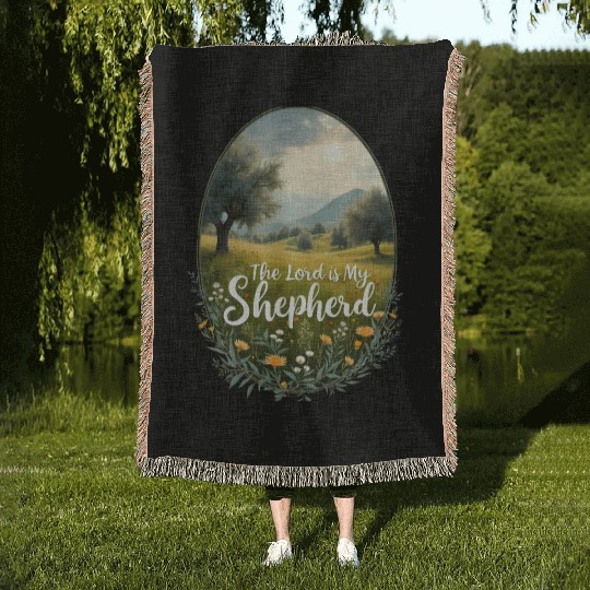 The Lord Is My Shepherd Peaceful Christian Artwork Woven Blankets