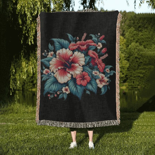 Tropical Hibiscus Bloom Woven Blankets