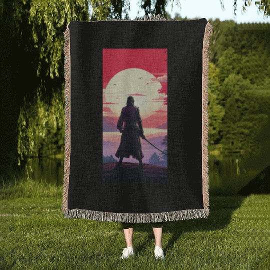 Anime traditional japanese samurai Woven Blankets