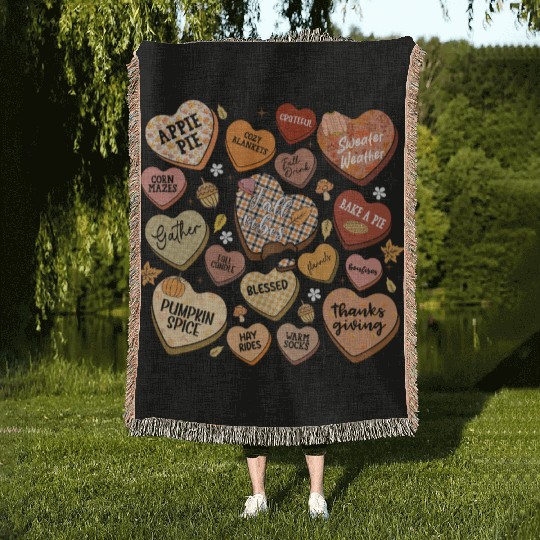 fall candy hearts Woven Blankets