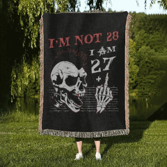 I Am 27 Plus Middle Finger - 28th Birthday Woven Blankets