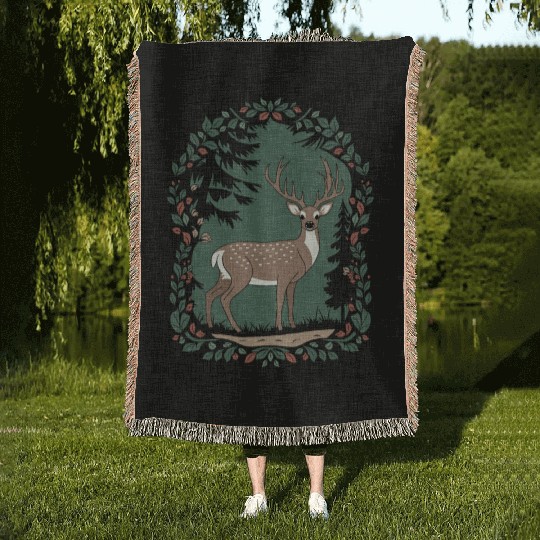 Cottagecore Forest Deer Serenity Woven Blankets