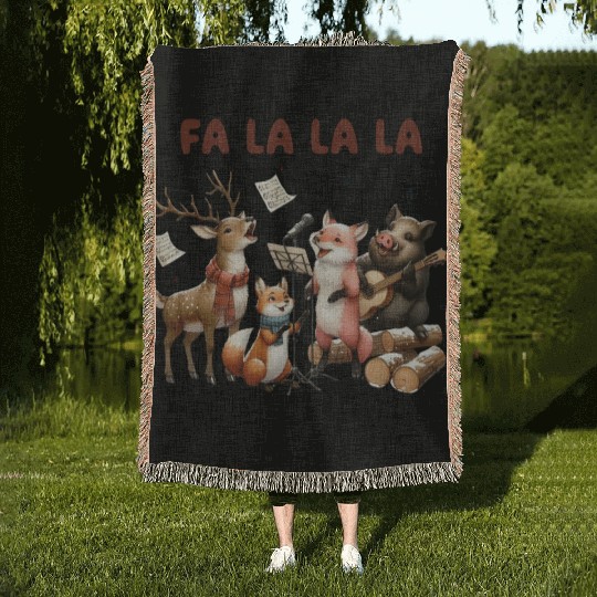 Fa La La La Woodland Choir Christmas Vibes Woven Blankets