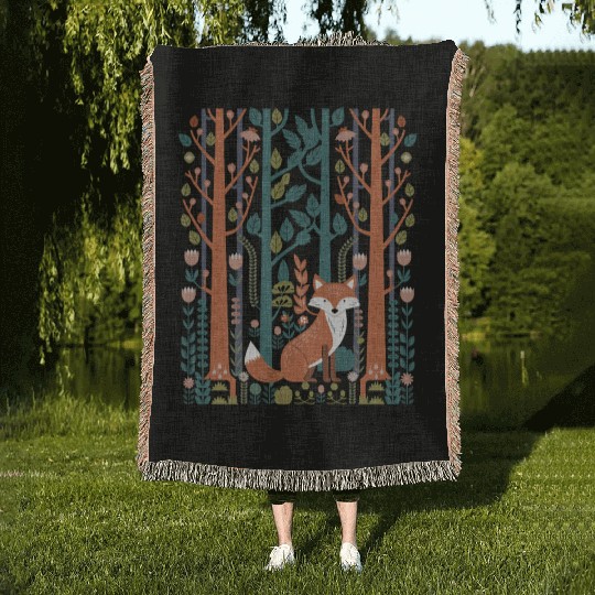 Cottagecore Fox in enchanting Forest Woven Blankets