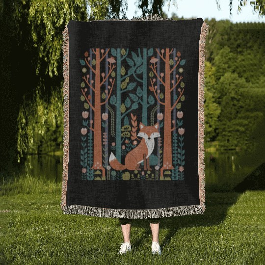 Cottagecore Fox in enchanting Forest Woven Blankets