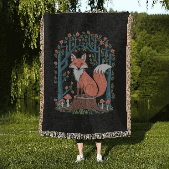 Cottagecore Fox in enchanting Forest Woven Blankets
