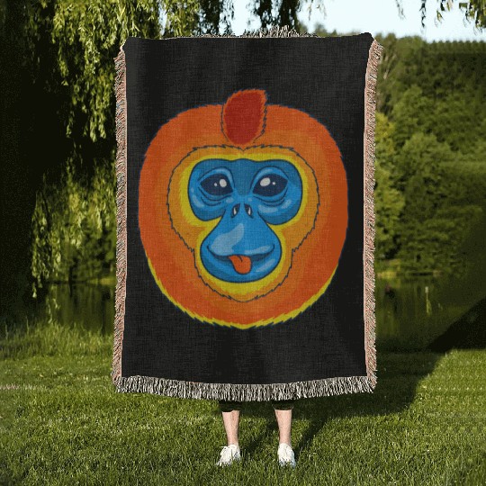 Cute Golden Snub Nosed Monkey Face Woven Blankets