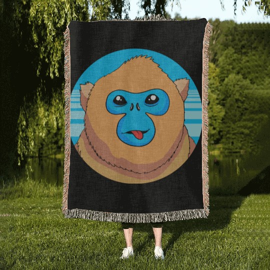 Monkey Lover Cute Snub Nosed Monkey Face Woven Blankets