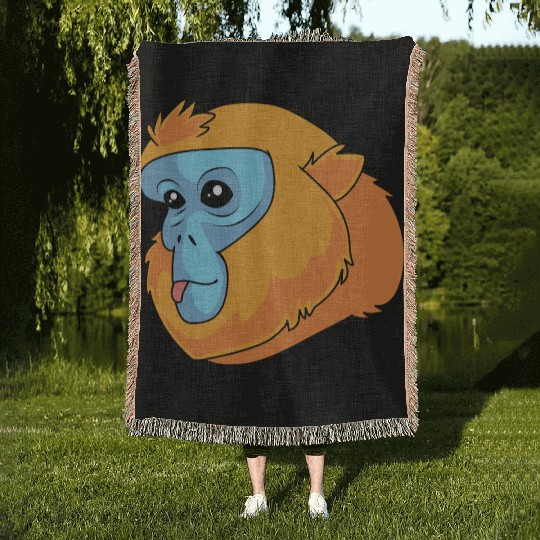 Monkey Lover Golden Snub Nosed Monkey Face Woven Blankets