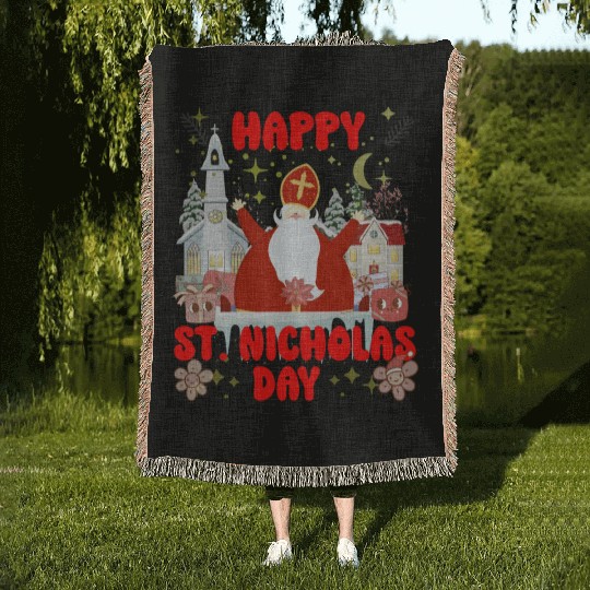 Happy saint Nicholas dayretro logo Woven Blankets