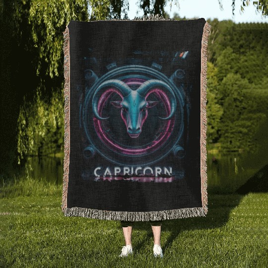 Zodiac sign Capricorn in cyberpunk era Future Woven Blankets