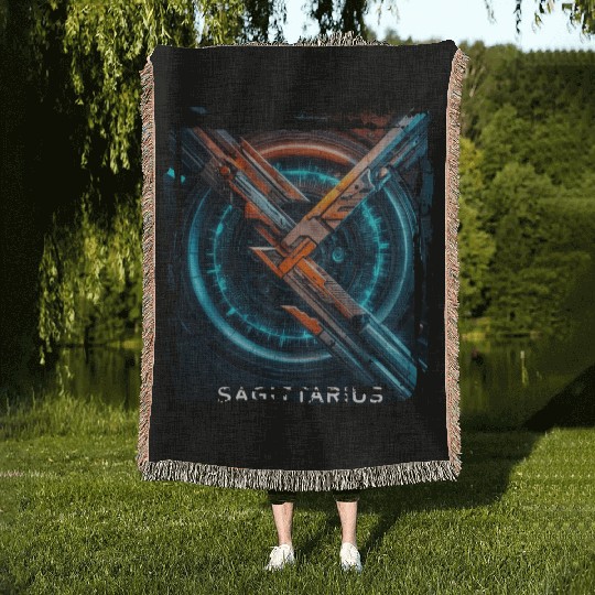 Zodiac sign Sagittarius in cyberpunk era Future Woven Blankets