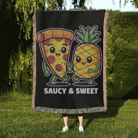 Funny Cute Kawaii Pizza Pineapple Friends Saucy Woven Blankets