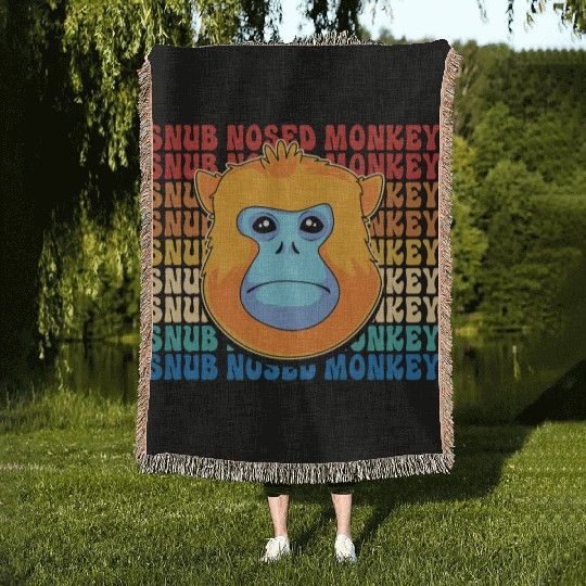 Retro Golden Snub Nosed Monkey Cute Monkey Face Woven Blankets