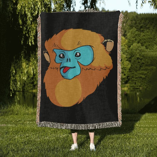 Cute Monkey Face Golden Snub Nosed Monkey Lover Woven Blankets