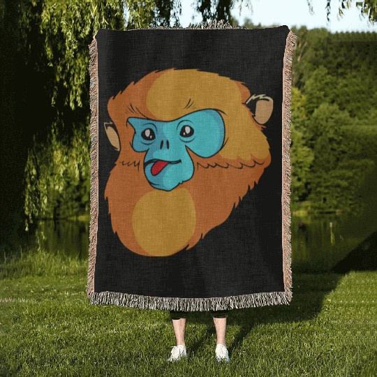 Cute Monkey Face Golden Snub Nosed Monkey Lover Woven Blankets