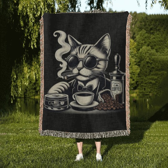 "Midnight Cat" Woven Blankets