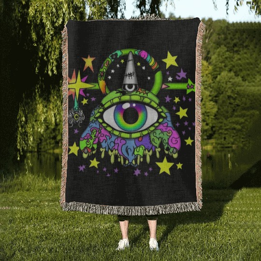 Crazy Psychedelic Pop Punk Monster Woven Blankets