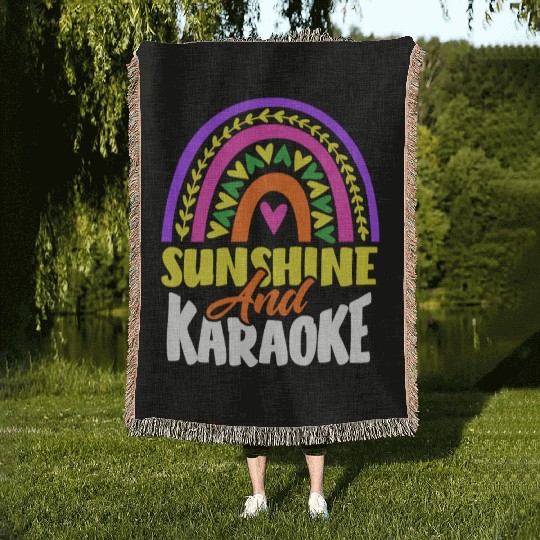 Sun And Karaoke Rainbow Heart Woven Blankets