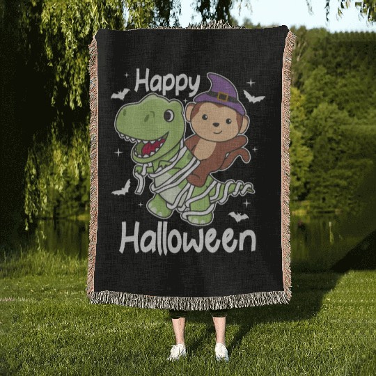 Monkey Happy Halloween T-rex Mummy Costume Woven Blankets