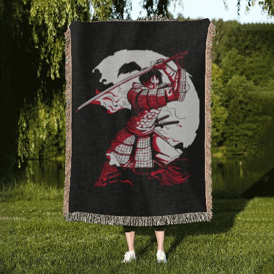 Kanji Japan Katana Sword Ninja Samurai Woven Blankets
