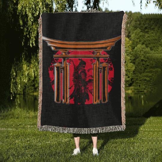 Kanji Japan Katana Sword Ninja Samurai Woven Blankets