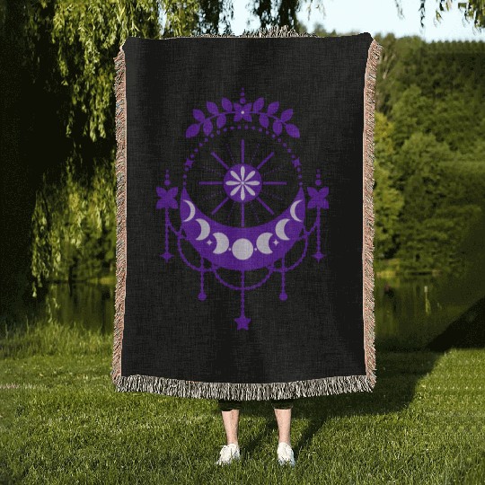 Moon Phase & Purple Flowers Gift for women Woven Blankets