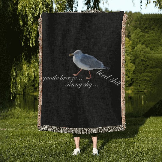 sun sea atlantic coast seagull holidays bird shit Woven Blankets
