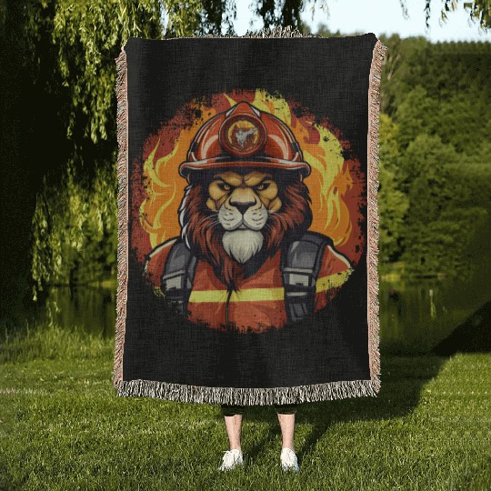 Firefighter Lion Woven Blankets