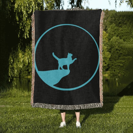 Cat Moon Cliff At Night Werewolf Round Howling Fun Woven Blankets
