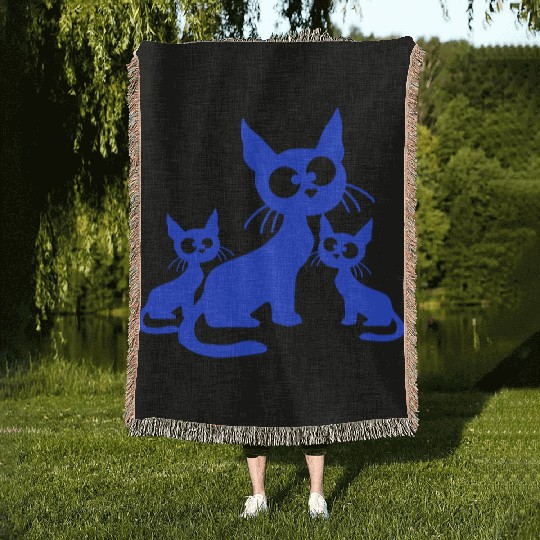Crazy Cats Family Mom Dad 2 Small Cute Kids Babies Woven Blankets