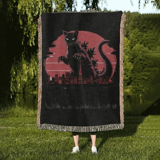 Catzilla: Fierce Feline Monster Woven Blankets
