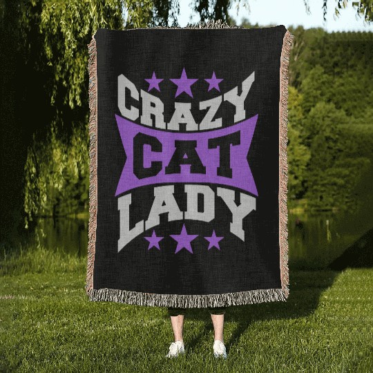 Crazy Cat Lady Text Love Saying Quote Weird Woman Woven Blankets