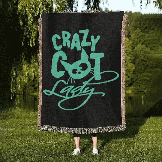 Crazy Cat Lady Text Love Saying Quote Weird Woman Woven Blankets