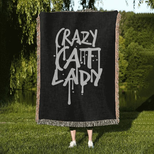 Crazy Cat Lady Text Love Saying Quote Weird Woman Woven Blankets