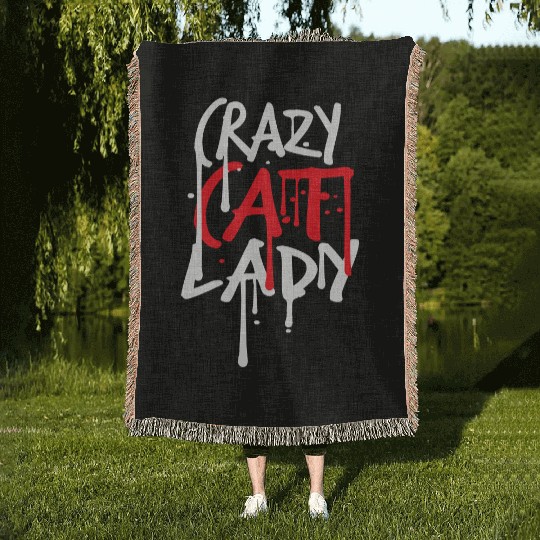 Crazy Cat Lady Text Love Saying Quote Weird Woman Woven Blankets