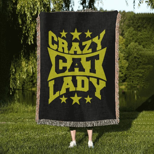 Crazy Cat Lady Text Love Saying Quote Weird Woman Woven Blankets