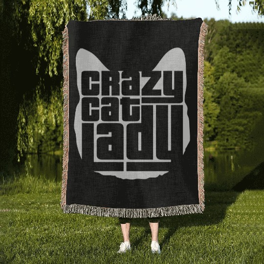 Crazy Cat Lady Text Love Saying Quote Weird Woman Woven Blankets