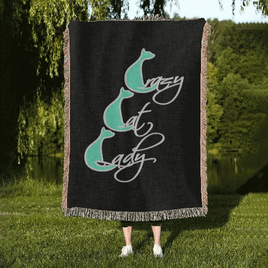Crazy Cat Lady Text Love Saying Quote Weird Woman Woven Blankets