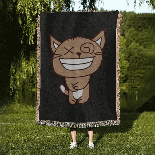 Crazy Cat Weird Funny Eyes Cool Grimace Cartoon Woven Blankets