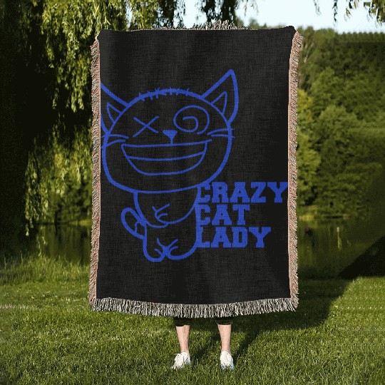 Crazy Cat Lady Text Love Saying Quote Weird Woman Woven Blankets
