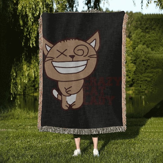 Crazy Cat Lady Text Love Saying Quote Weird Woman Woven Blankets