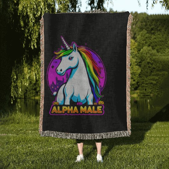 Alpha male LGBT unicorn Halloween Neon Colors Woven Blankets