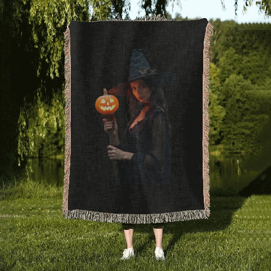 Pumpkin Spell Lantern Woven Blankets