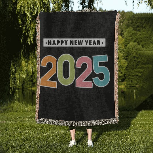 Colorful Happy New Year 2025 Woven Blankets
